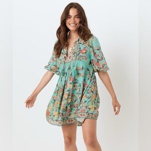 Spell & the Gypsy Collective Turquoise Hendrix Tunic mini Dress Sky Size XS